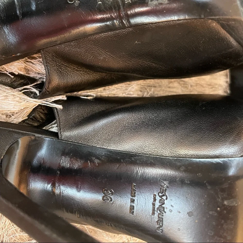 Yves Saint Laurent YSL Black Leather tribute tribtoo Slingback Pumps - Picture 5 of 8